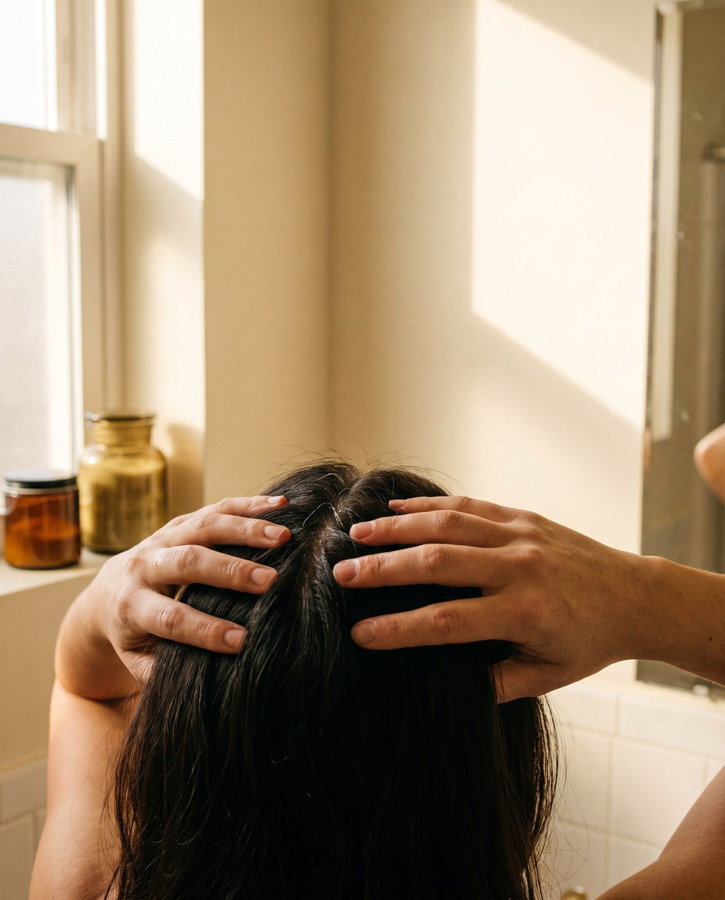 Massaging the toner into the scalp